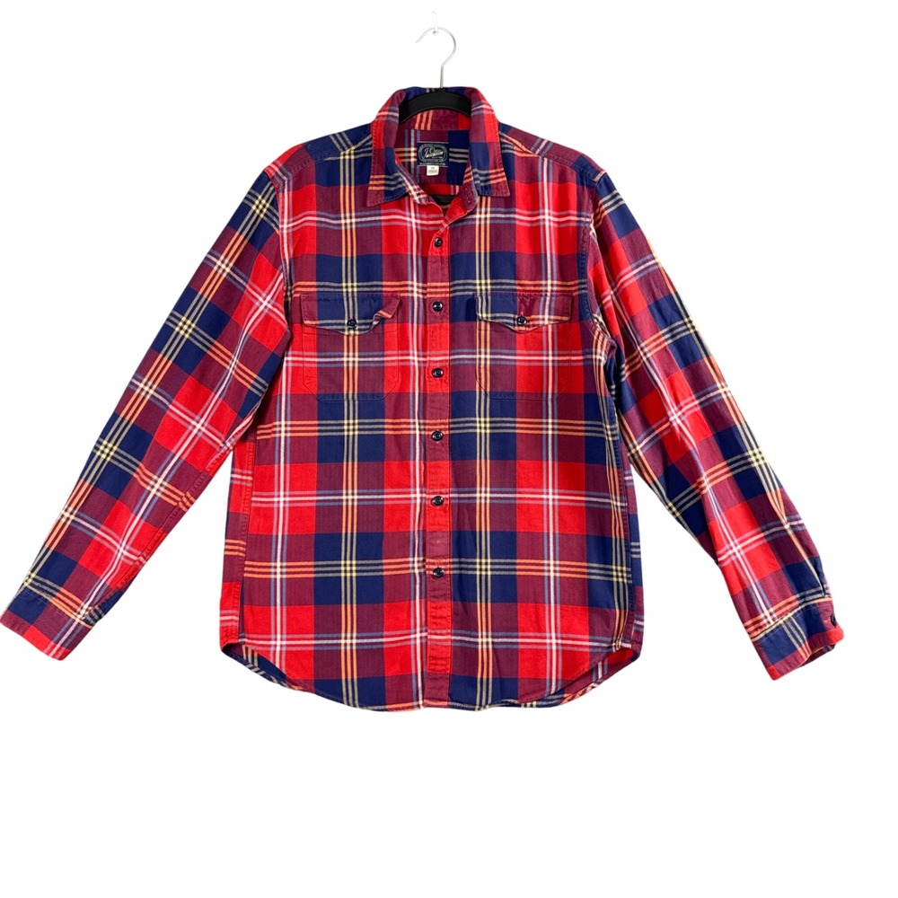 J Crew Mens Plaid Flannel Shirt Lumberjack Workwear Red Blue Medium
